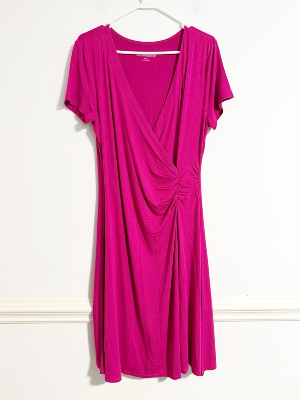 Soft Surroundings Fuchsia Pink Faux Wrap Ruched Side V-Neck Dress Medium